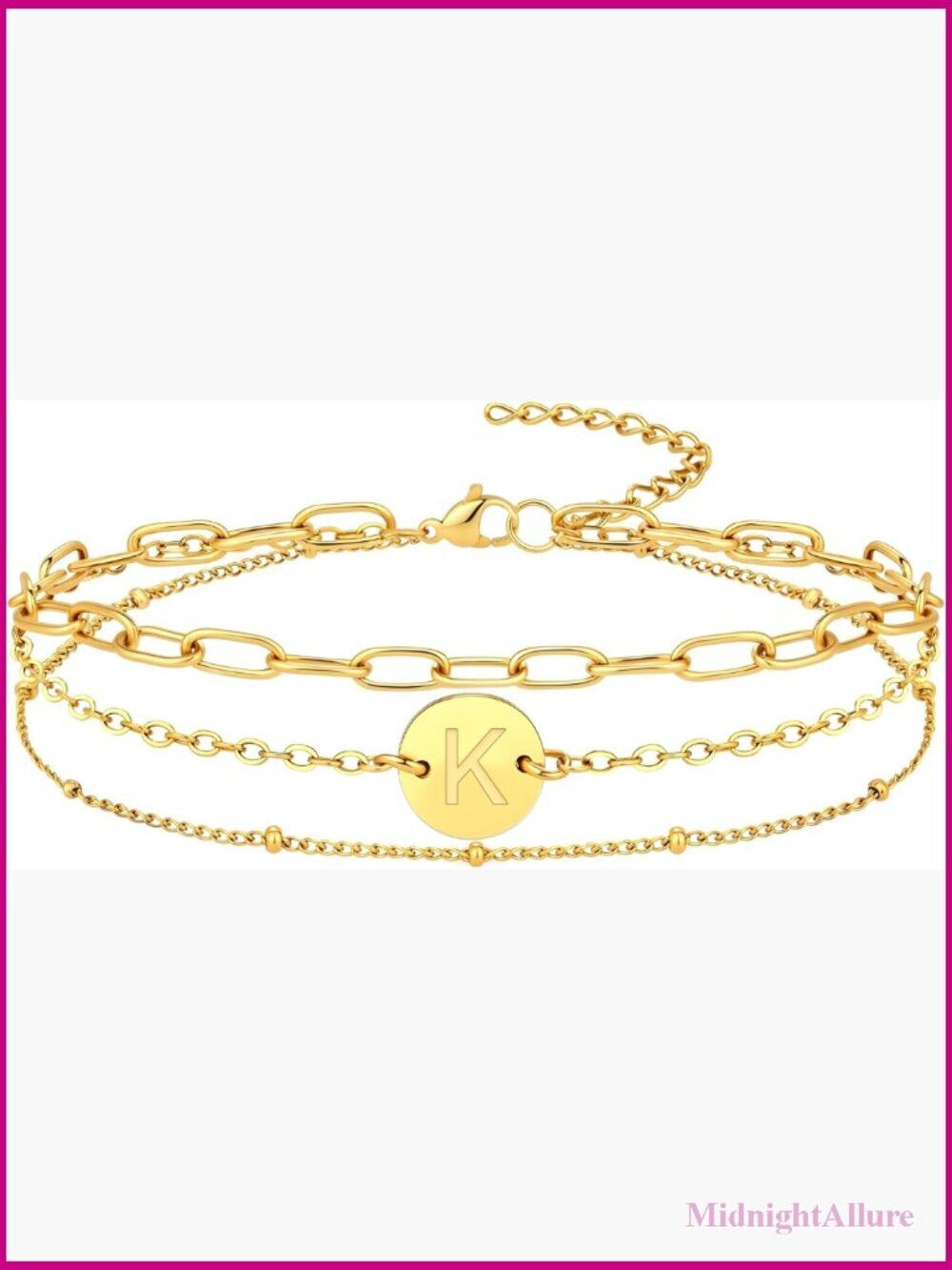 18K Gold Plated Initial Letter Charm Bracelet for Women